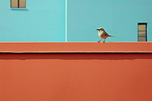 a bird is standing on a wall in front of a building generative ai photo