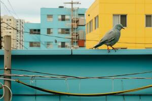 a bird sitting on a ledge generative ai photo