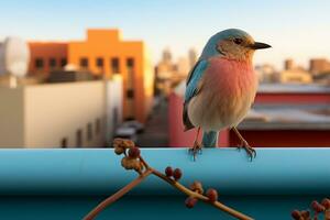 a bird sitting on a ledge generative ai photo