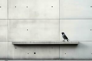 un negro y blanco foto de un pájaro en pie en un repisa generativo ai