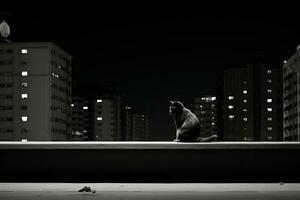 a black and white photo of a cat sitting on a ledge generative ai