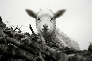 a black and white photo of a lamb generative ai