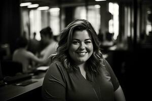 a black and white photo of a woman smiling generative ai