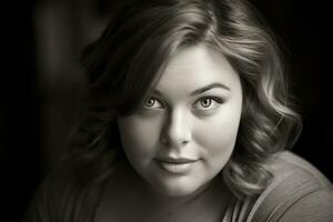 a black and white photo of a woman with blue eyes generative ai