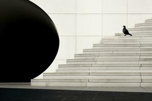 a black bird sitting on the steps of a building generative ai photo