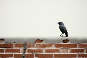 a black bird sitting on top of a brick wall generative ai photo