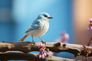a blue and white bird sitting on a branch generative ai photo