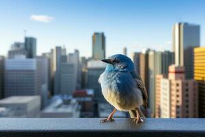 a blue and white bird sitting on a ledge generative ai photo