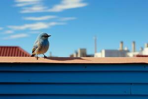 a blue bird sitting on top of a roof generative ai photo