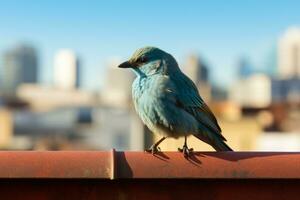 a blue bird sitting on top of a metal railing generative ai photo