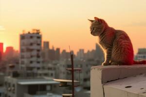 un gato sentado en un repisa generativo ai foto