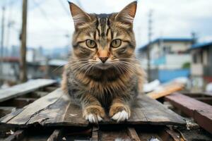 a cat sitting on top of a pile of wood generative ai photo