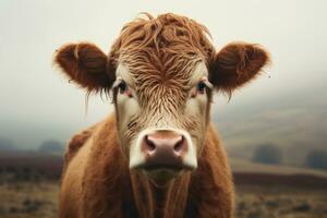 a close up of a cow looking at the camera generative ai photo