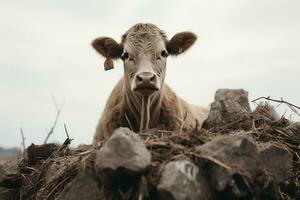 a close up of a cow looking at the camera generative ai photo