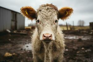 a close up of a cow looking at the camera generative ai photo