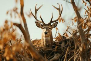 a close up of a deer with antlers in the woods generative ai photo