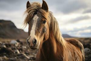 a close up of a horse standing in a rocky area generative ai photo