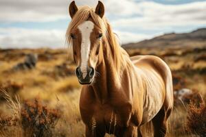 a close up of a horse standing in a field generative ai photo