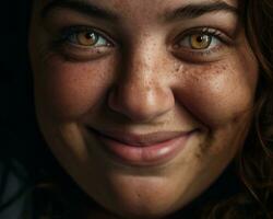 a close up of a woman with freckles on her face generative ai photo