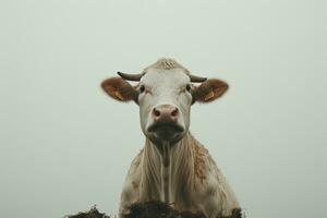 a cow standing on top of a pile of dirt generative ai photo