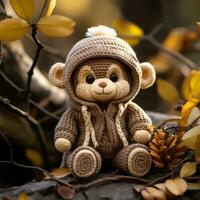 a crocheted monkey is sitting on a branch generative ai photo