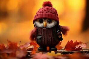 a cute little owl wearing a red hat and scarf generative ai photo