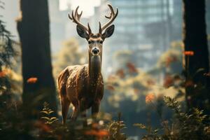 a deer is standing in the middle of a forest generative ai photo