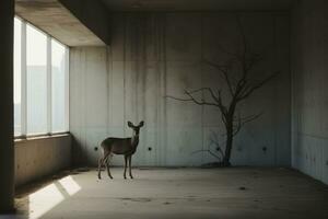 a deer stands alone in an empty room generative ai photo