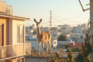 a deer stands on the roof of an apartment building generative ai photo