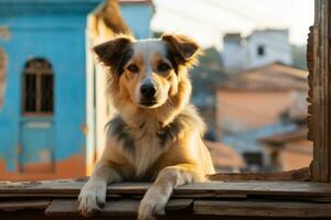 a dog sitting on top of a window ledge generative ai photo