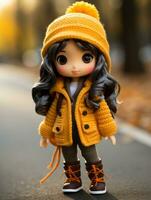 a doll wearing a yellow coat and brown boots generative ai photo