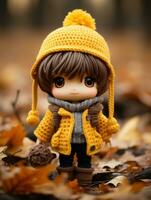 a doll wearing a yellow hat and holding a ball generative ai photo