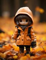a doll wearing an orange coat and holding a camera generative ai photo