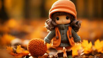 a doll wearing an orange hat and holding an orange ball generative ai photo