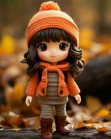 a doll wearing an orange sweater and brown boots generative ai photo