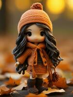 a doll wearing an orange sweater and hat generative ai photo