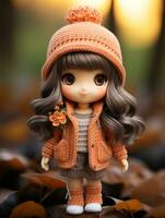 a doll wearing an orange sweater and hat generative ai photo
