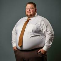 a fat man in a white shirt and brown tie generative ai photo