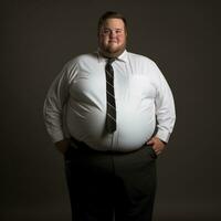 a fat man in a white shirt and tie generative ai photo