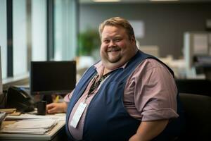 a fat man in an office generative ai photo