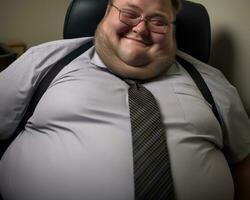 a fat man sitting in an office chair generative ai photo