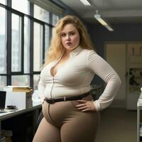 a fat woman posing in an office with her hands on her hips generative ai photo