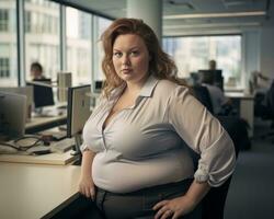 a fat woman standing in an office with her hands on her hips generative ai photo