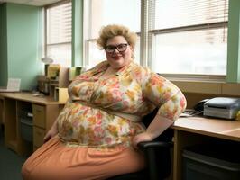 a fat woman sitting on a chair in an office generative ai photo