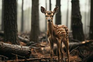 a fawn stands in the middle of a forest generative ai photo