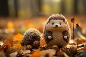 a hedgehog is standing in the middle of leaves generative ai photo