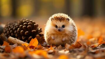 a hedgehog is standing on the ground surrounded by fallen leaves generative ai photo