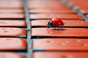 a ladybug is walking on a red tile floor generative ai photo