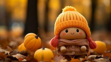 a little girl wearing a hat and holding a pumpkin generative ai photo