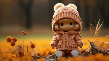 a little girl wearing a pink sweater and hat sitting in the middle of a field generative ai photo